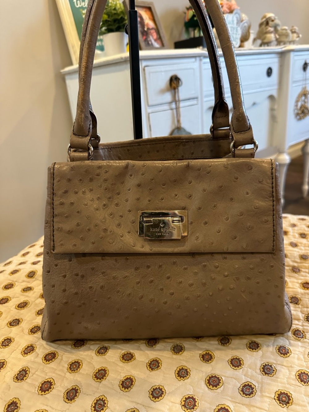 kate spade ♠️ Windsor Angeline Ostrich Leather Tan Satchel Bag